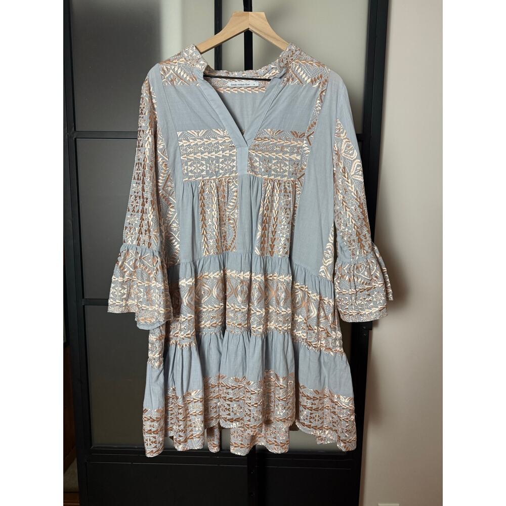 Greek Archaic Kori Embroidered Mini Dress Size Medium